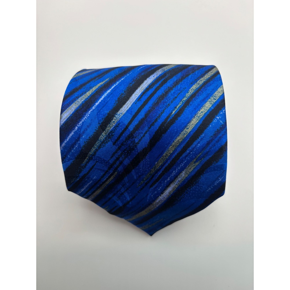 Antonia Collection Mens Blue Black Silver Diagonal Stripe 100% Silk Tie HandMade